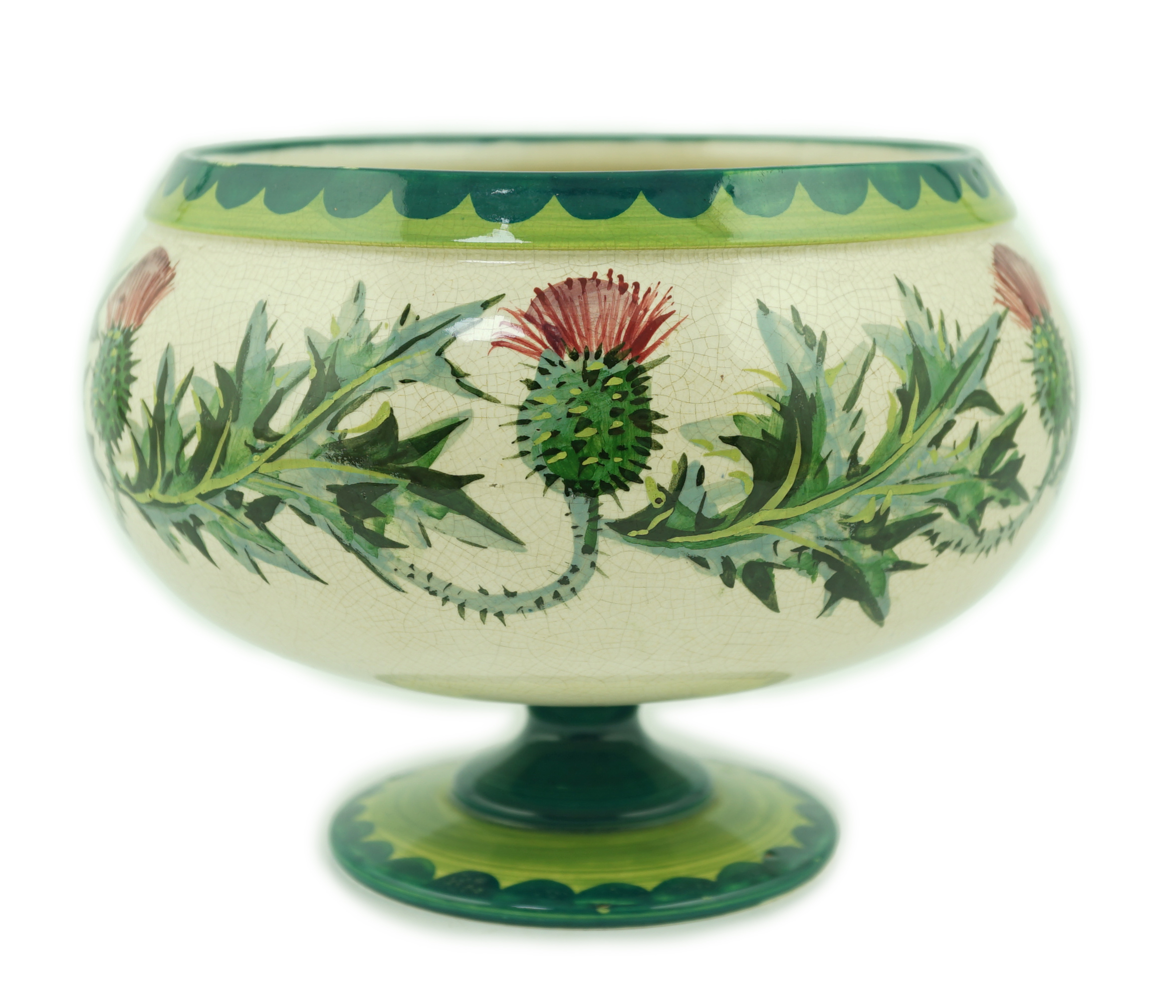 An unusual Wemyss ‘thistle’ pattern pedestal bowl, early 20th century, probably painted by James Sharp